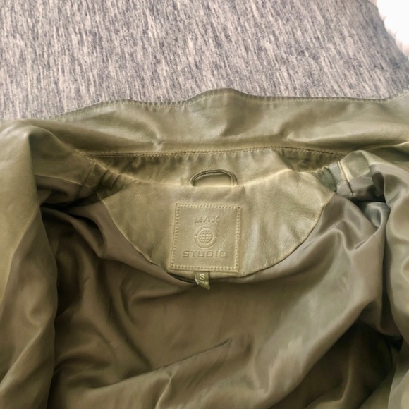 Max Studio Olive Faux Leather Moto Style Jacket - Picture 6 of 12